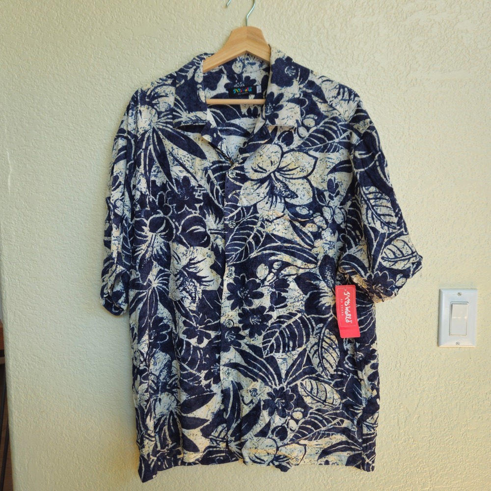 New! Jams World Koa Indigo Floral Shirt Large NWT Resortwear Casual Vacation
